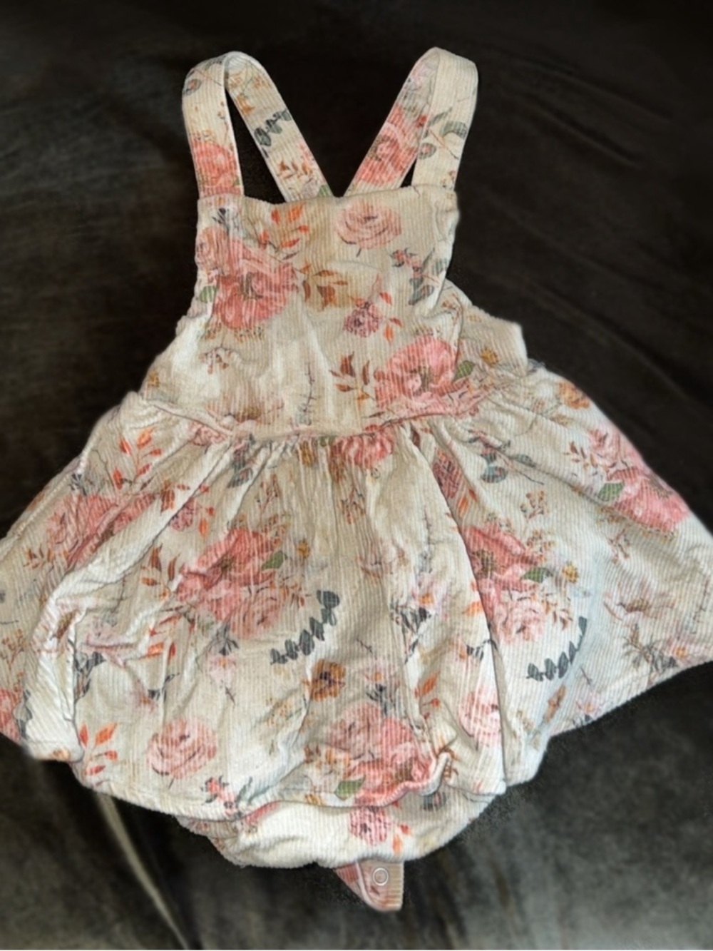 Floral Pink Corduroy Pinafore Dress - Pink
